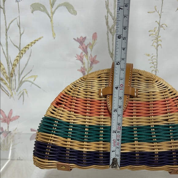 J. Crew Woven Half-Moon Straw Clutch in Tan, Coral, Teal, Navy - Picture 3 of 15